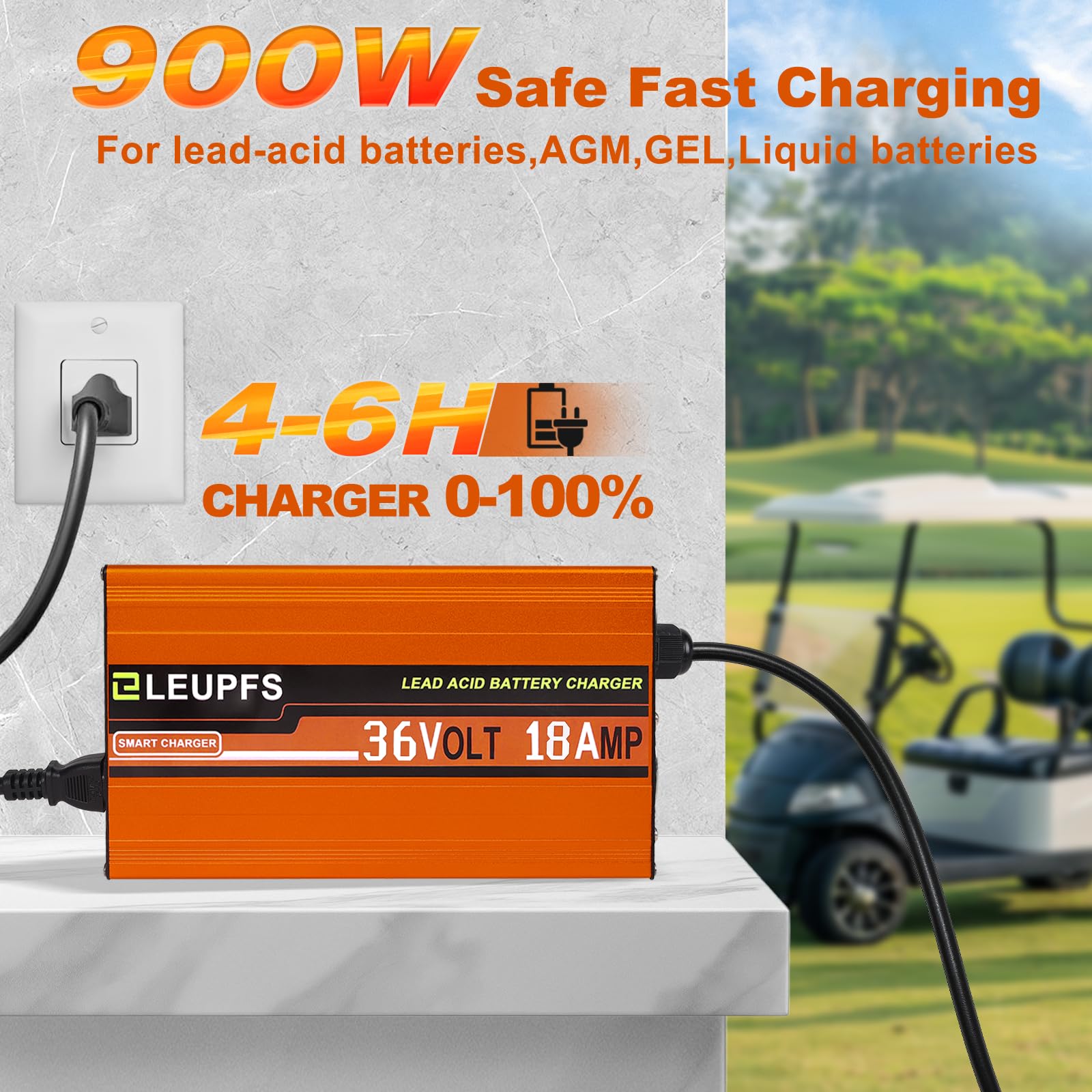 Cargador de batería de carrito de golf de 18 amperios y 36 voltios, compatible con carritos de golf EZGO TXT, 3 años de garantía, compatible con enchufe Powerwise estilo D, carga completa de 4