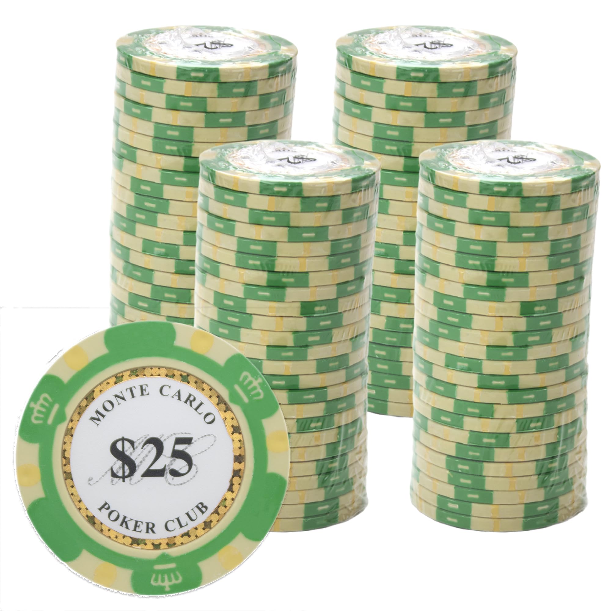 Gamers Lounge Monte Carlo 14-gram Poker Chips (100-pack) - Premium Heavyweight Clay Composite ($25 Green)