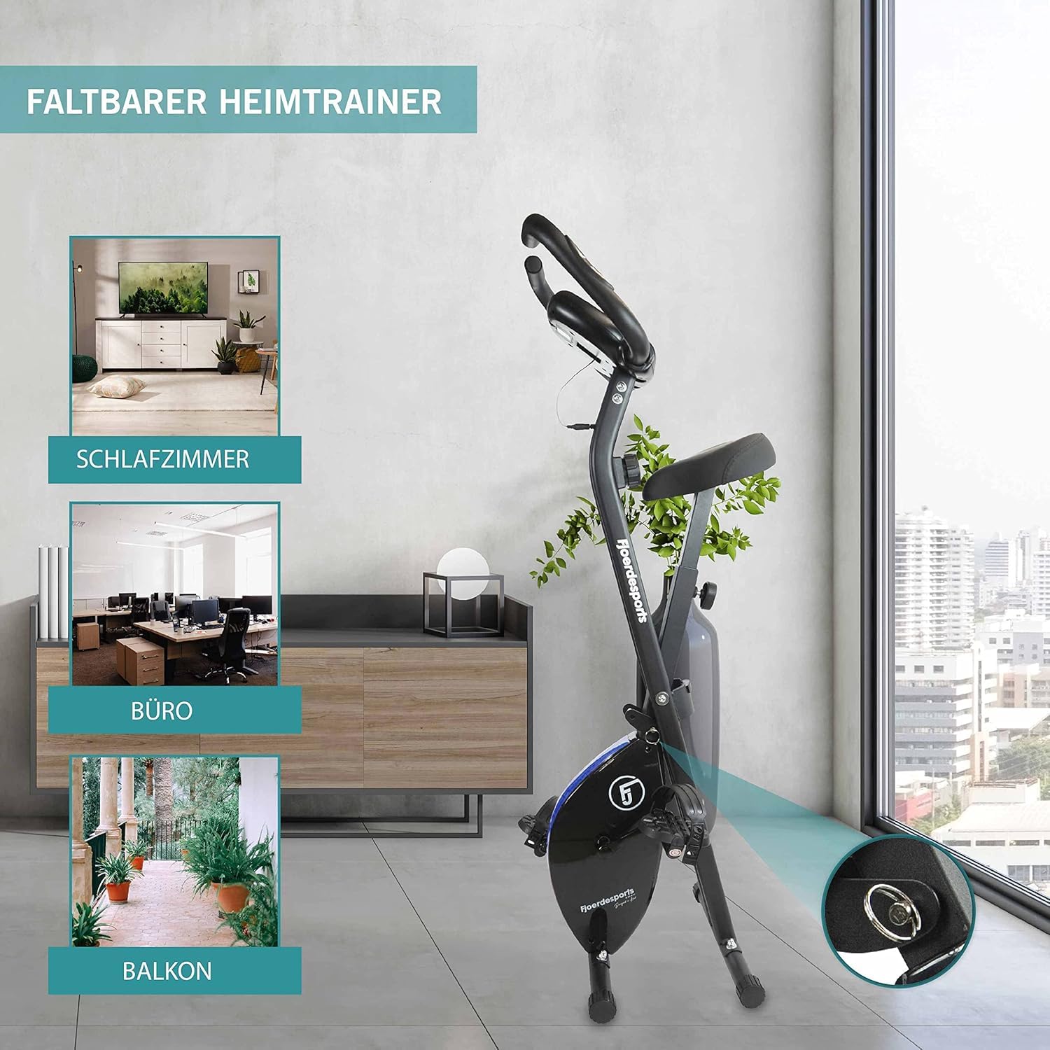 bicicleta estática plegable, rodillo de entrenamiento, bicicleta de fitness con pantalla LCD, bicicleta estática plegable, incluye pulsómetro, 8 niveles de resistencia
