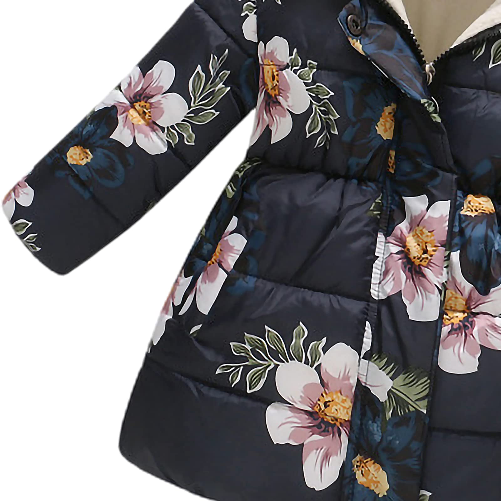 amropi Mantel Mädchen Geblümt Winterjacke mit Fellkapuze Warme Wintermantel Kinderjacke für 2-10 Jahre