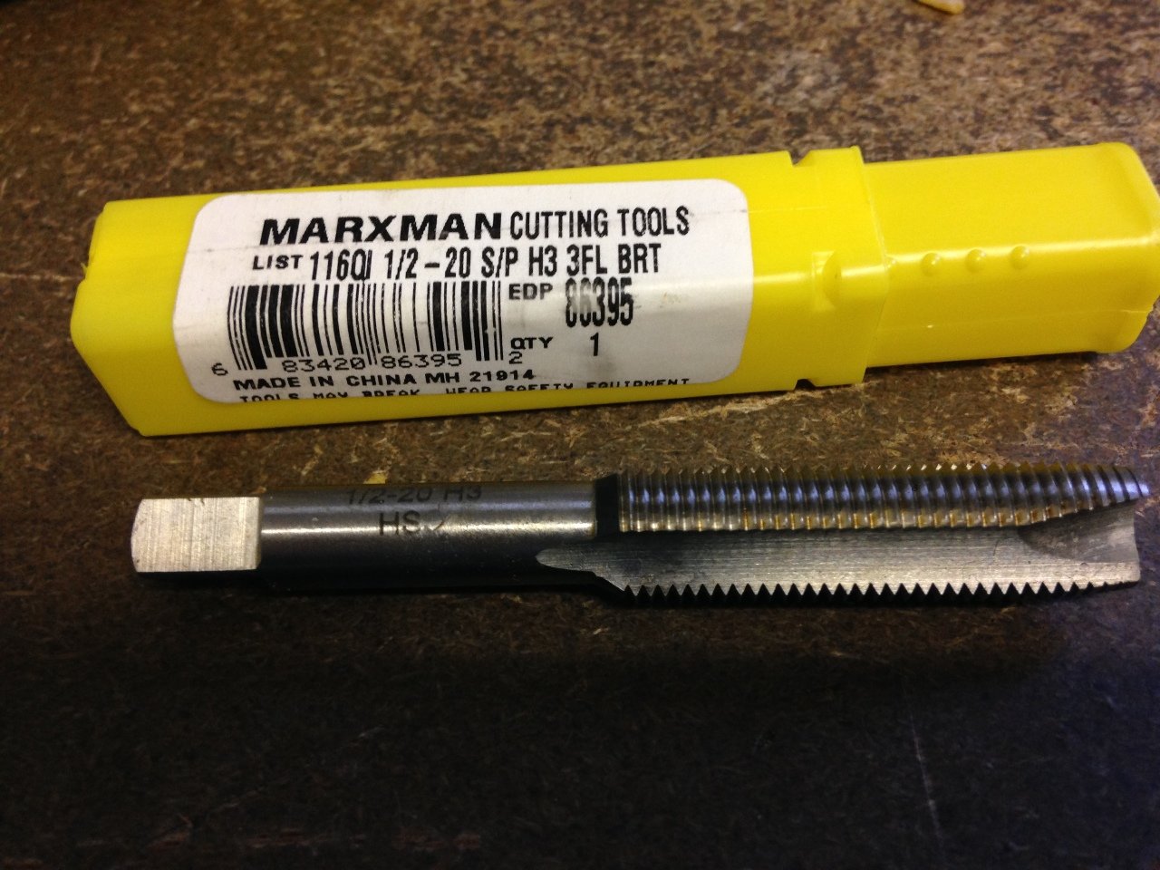 1/2"-20 GH3 3 FLUTE HIGH SPEED STEEL SPIRAL POINT PLUG TAP