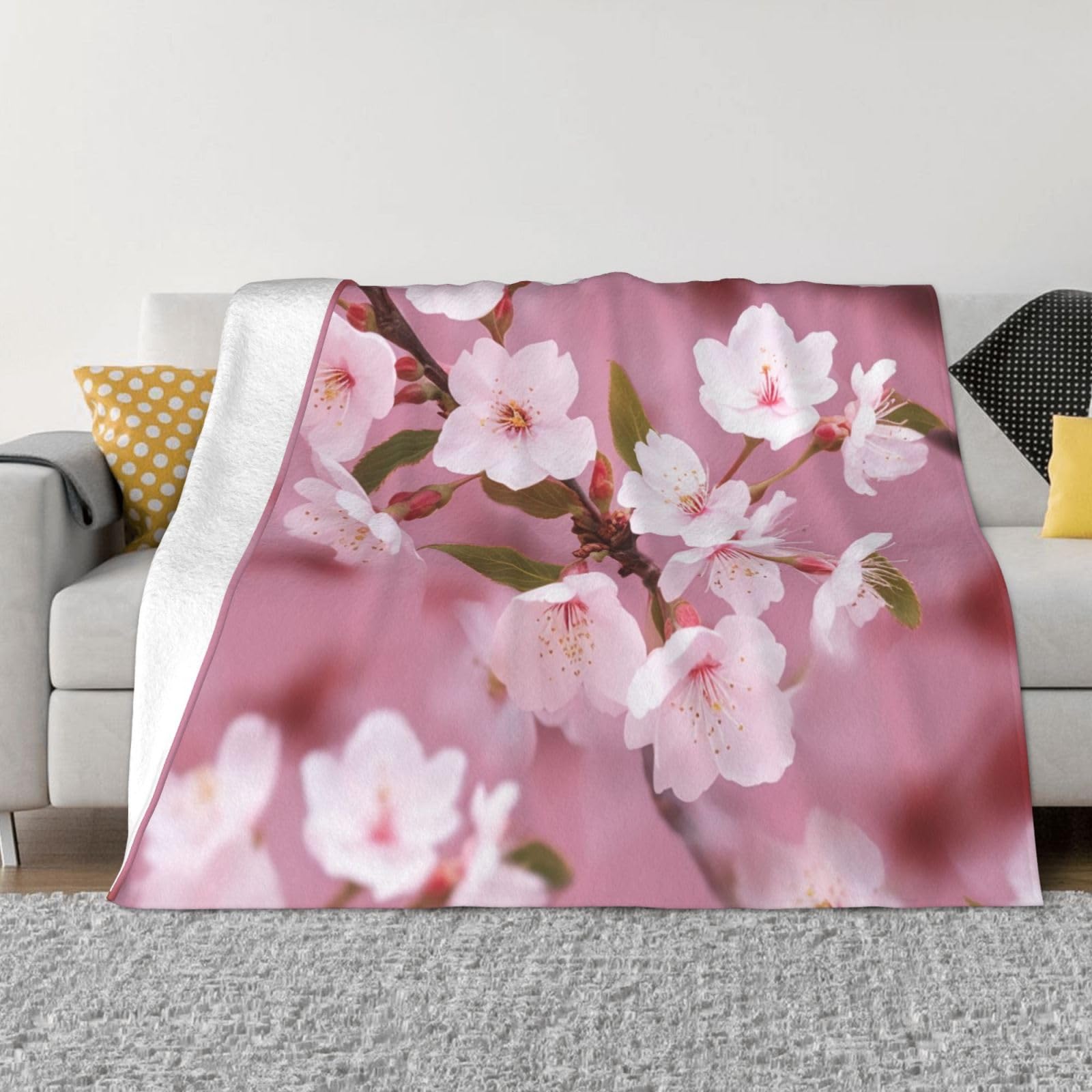 Couverture en microfibre de flanelle premium motif fleuri rose et texture pelucheuse luxe