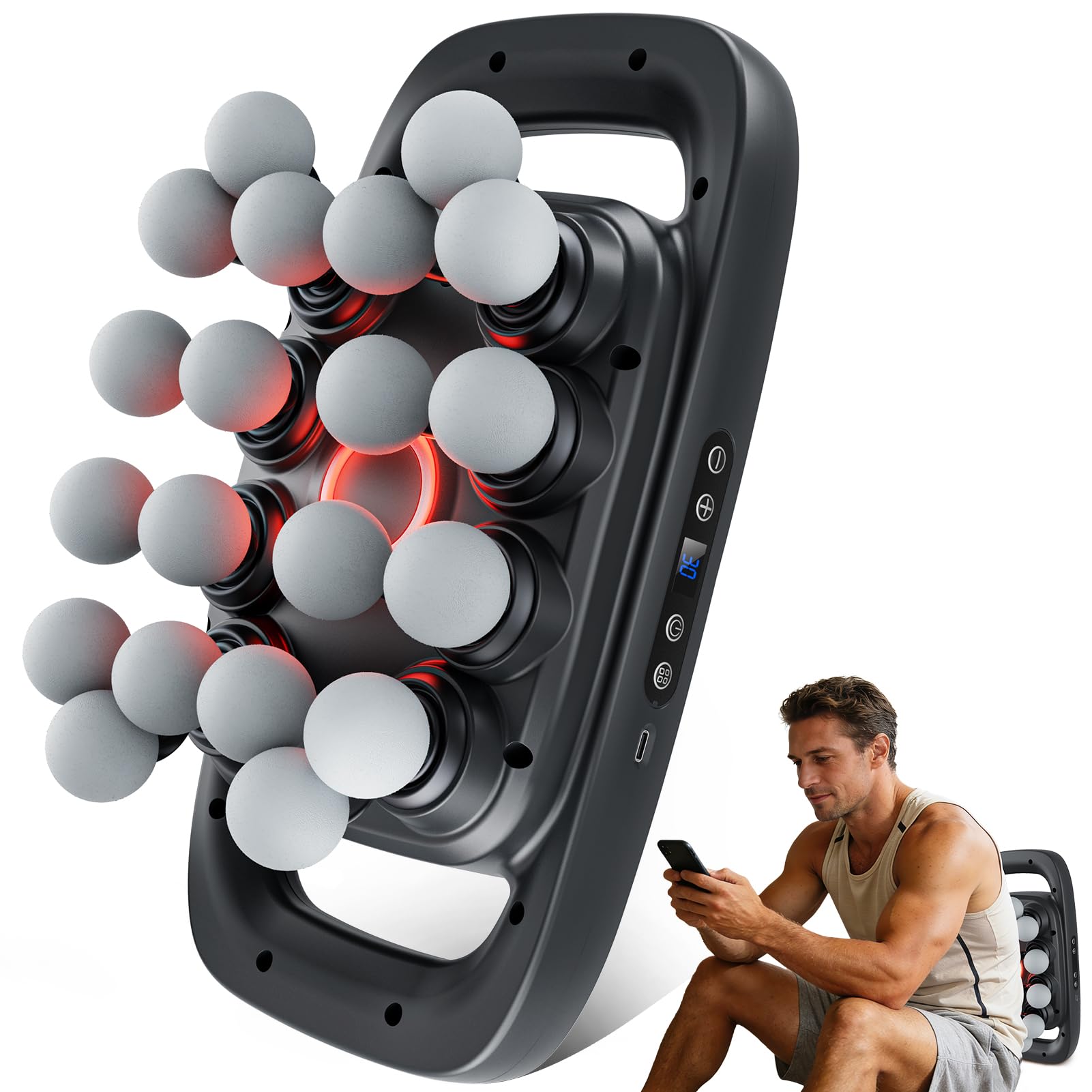 Beown 20 Head Massage Gun Deep Tissue, Back Muscle Massager with 3 Modes & 30 In...