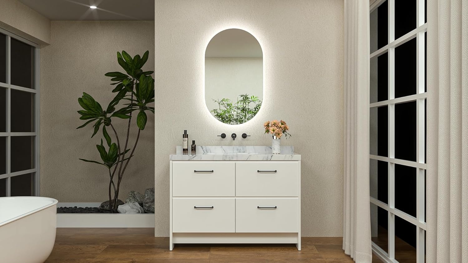 TETOTE 40 x 36 Inch Oval LED Mirror Backlit Mirror Bathroom Pill-Shaped 3 Colors Warm/White/Natraul Lighted Vanity Mirror with Lights Pill Type Anti-Fog Dimmable Wall Mounted Vertically & Horizontally