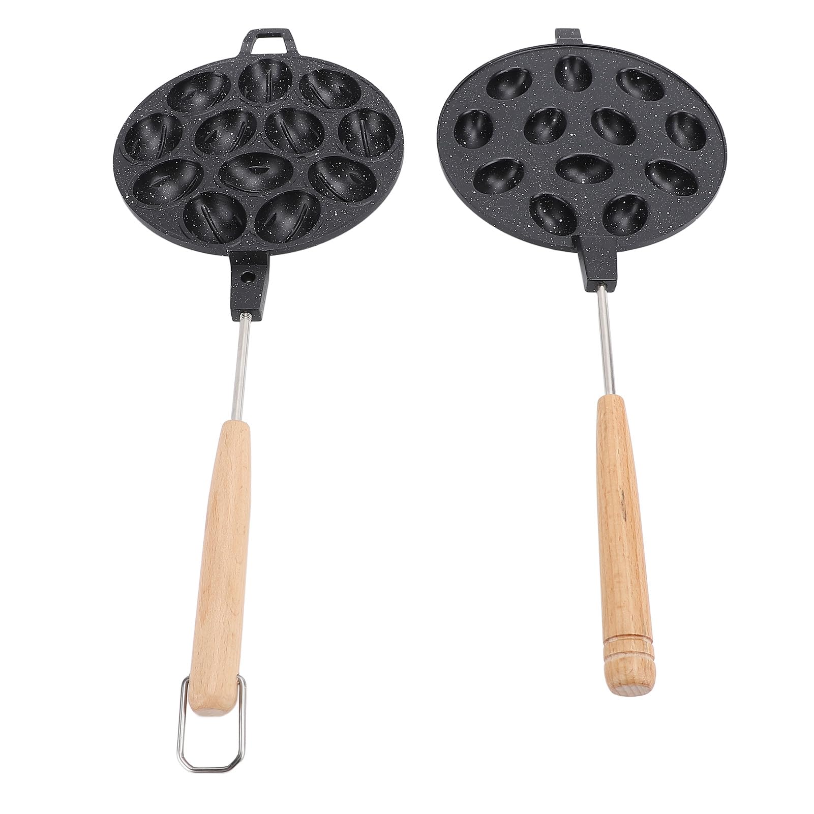 Machine à biscuits aux noix 12 trous |Poêle antiadhésive en alliage d'aluminium pour gâteaux/gaufres aux œufs/pâtisseries |Manche en bois composite, facile à nettoyer et passe au (Black)