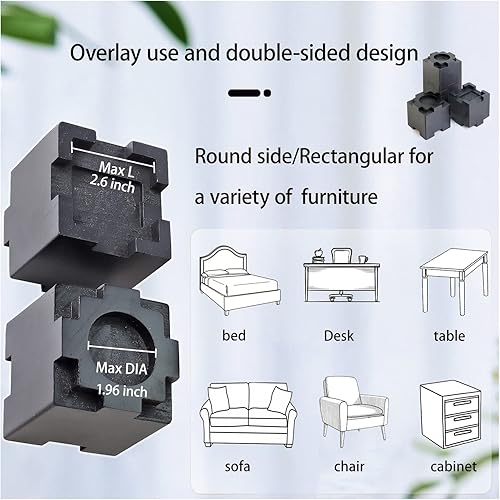 Miniatura 2 de Elevadores de madera de 3.5 pulgadas con almohadilla de goma antideslizante, elevadores de muebles resistentes y seguros, elevadores de cama