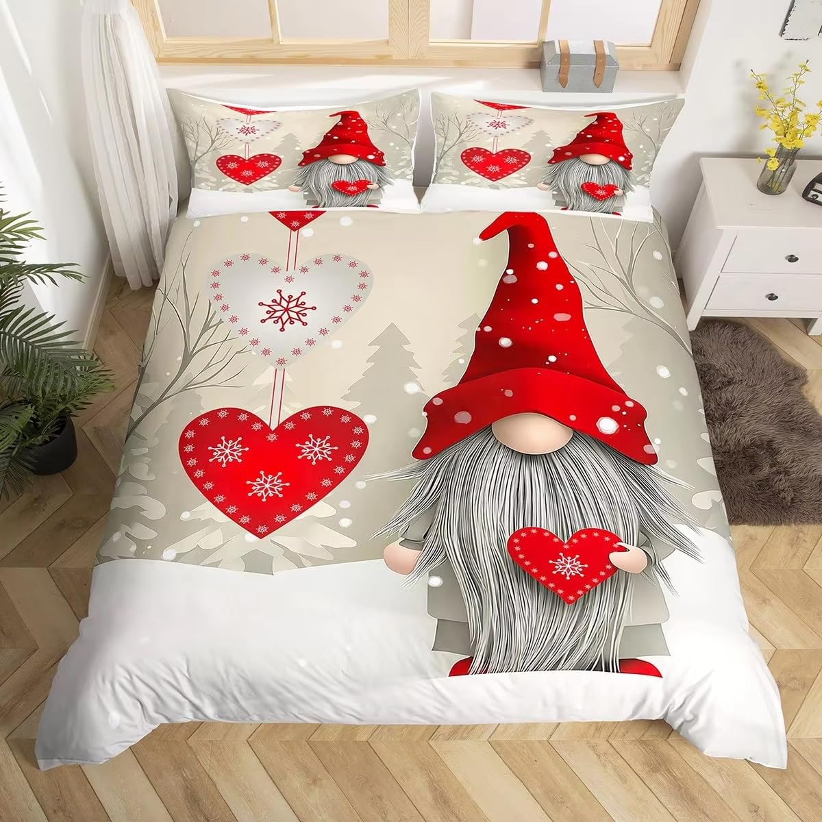 Parure de lit 260x240 de Noël rouge anti-plis et facile à enfiler grâce au zip