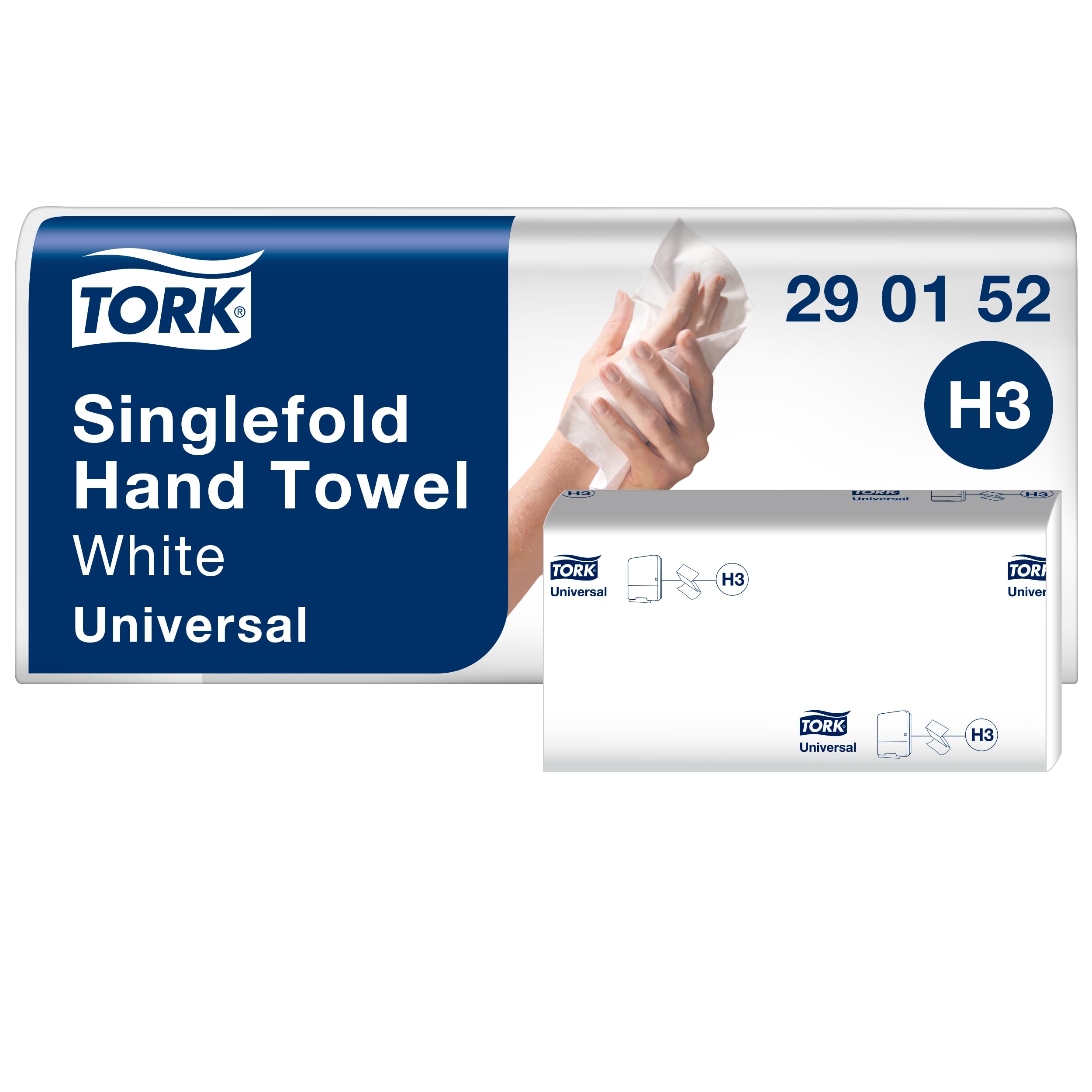 Tork Toalla de Mano Plegada en V blancas H3, calidad universal, 1 capa, 1000 toallitas de papel, calidad universal, 290152