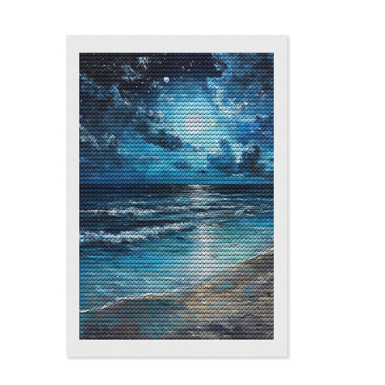 Junmoney Starry Seaside Full Drill Diamond Painting Kit 8"x12", Relaxing DIY Hobby, Calming Craft to Unwind, Vintage Style Decor