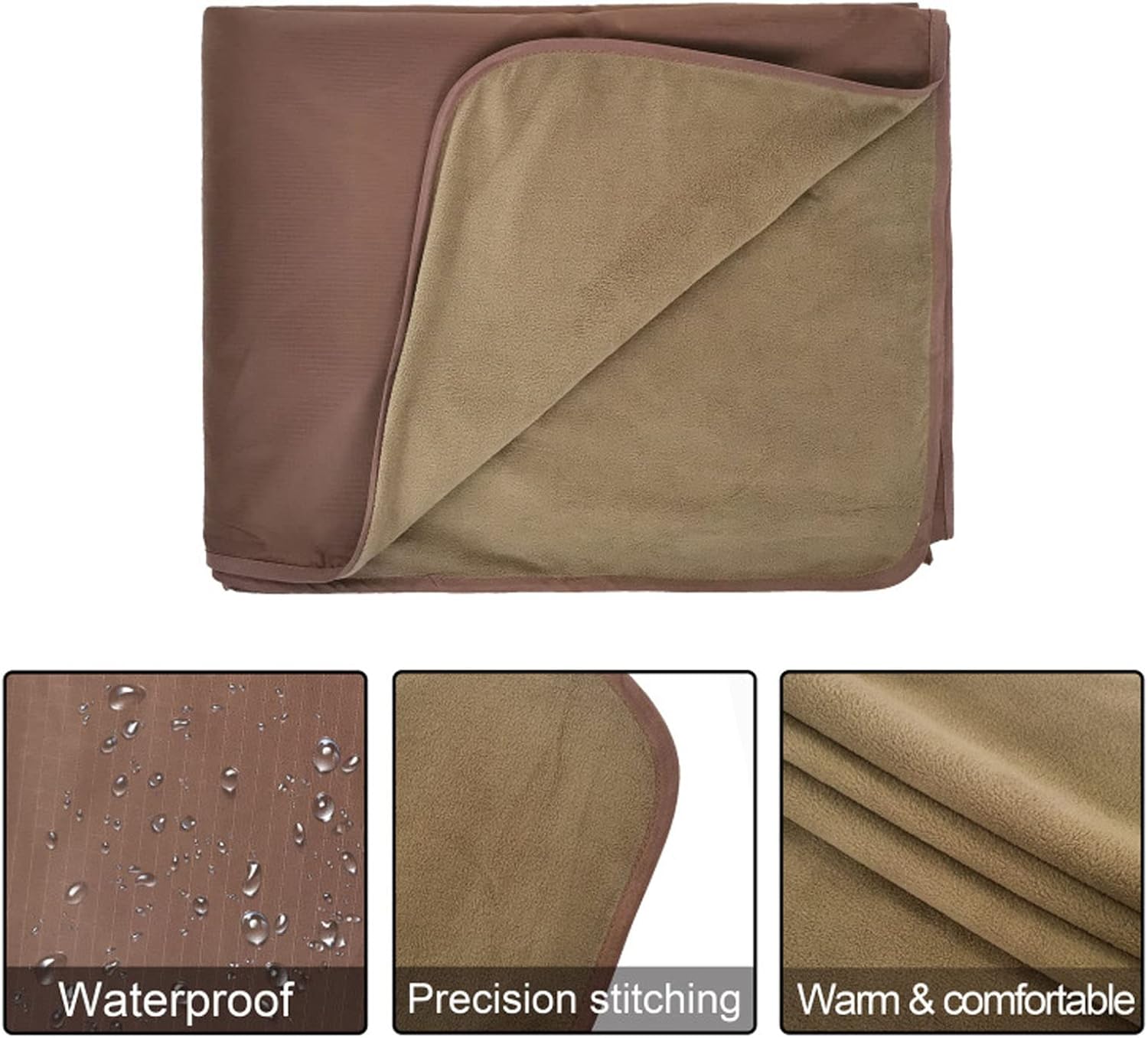 Picnic Outdoor Blanket, Water Resistent Windproof Ripstop Picnic Mat, Portable Beach Blankets with Storage Bag for Camping, Hiking, Picnicking (Brown)