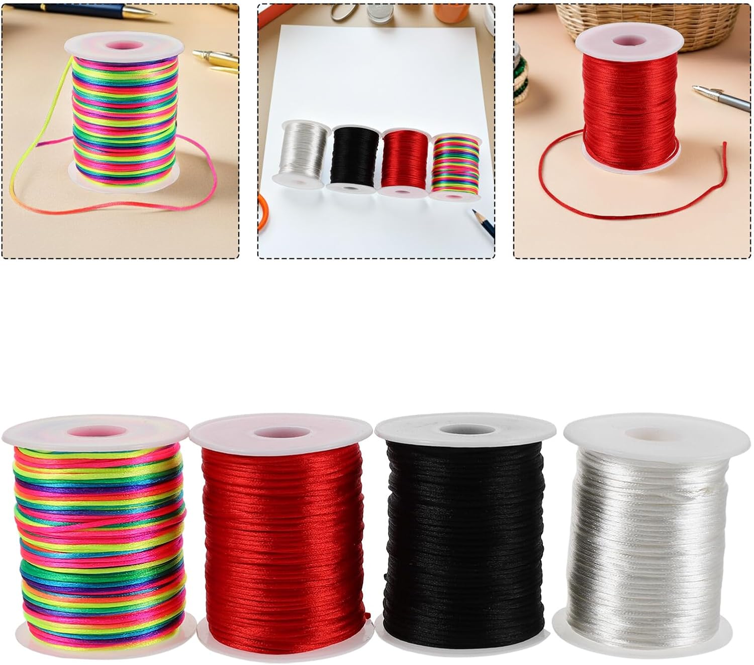 4 Rolls Braiding Thread Rope for Jewelry Making Crafts, 2mm Polyester