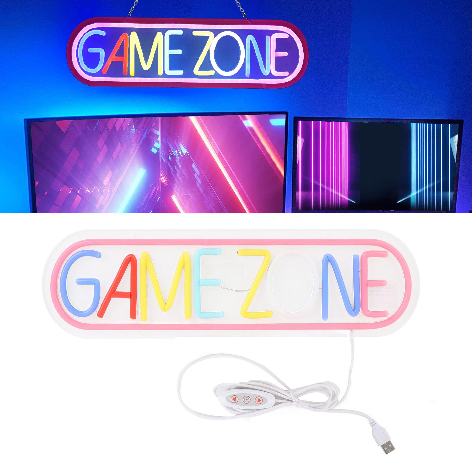 Lampada da Gioco a LED al Neon USB, Luce al Neon per Sala Giochi Lampada da Gioco Decorazione con Gancio per Appendere Camera da Letto Scrivania