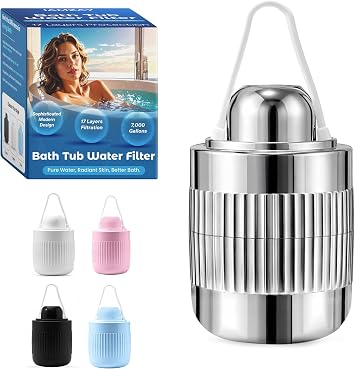 17-STAGE Bath Filter for Tub with Premium Design & Leak-Proof, 7000-Gallon Long-Life Cartridge with Vitamins C & E + Essential Minerals Removes Chlorine and Softens Hair, Skin & Nails | Patent Pending