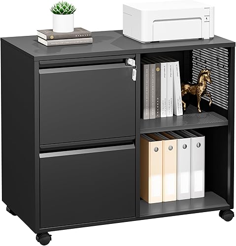 Miniatura 1 de Archivador lateral, gabinete de almacenamiento móvil de 2 cajones con cerradura para tamaño A4 o carta para oficina en casa, soporte de impresora