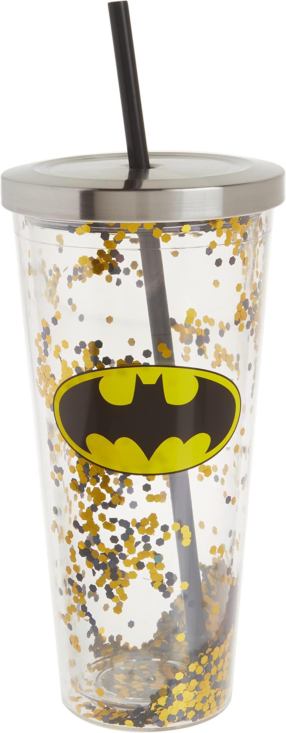 Batman Logo Glitter Cup w/Straw, 20 ounces