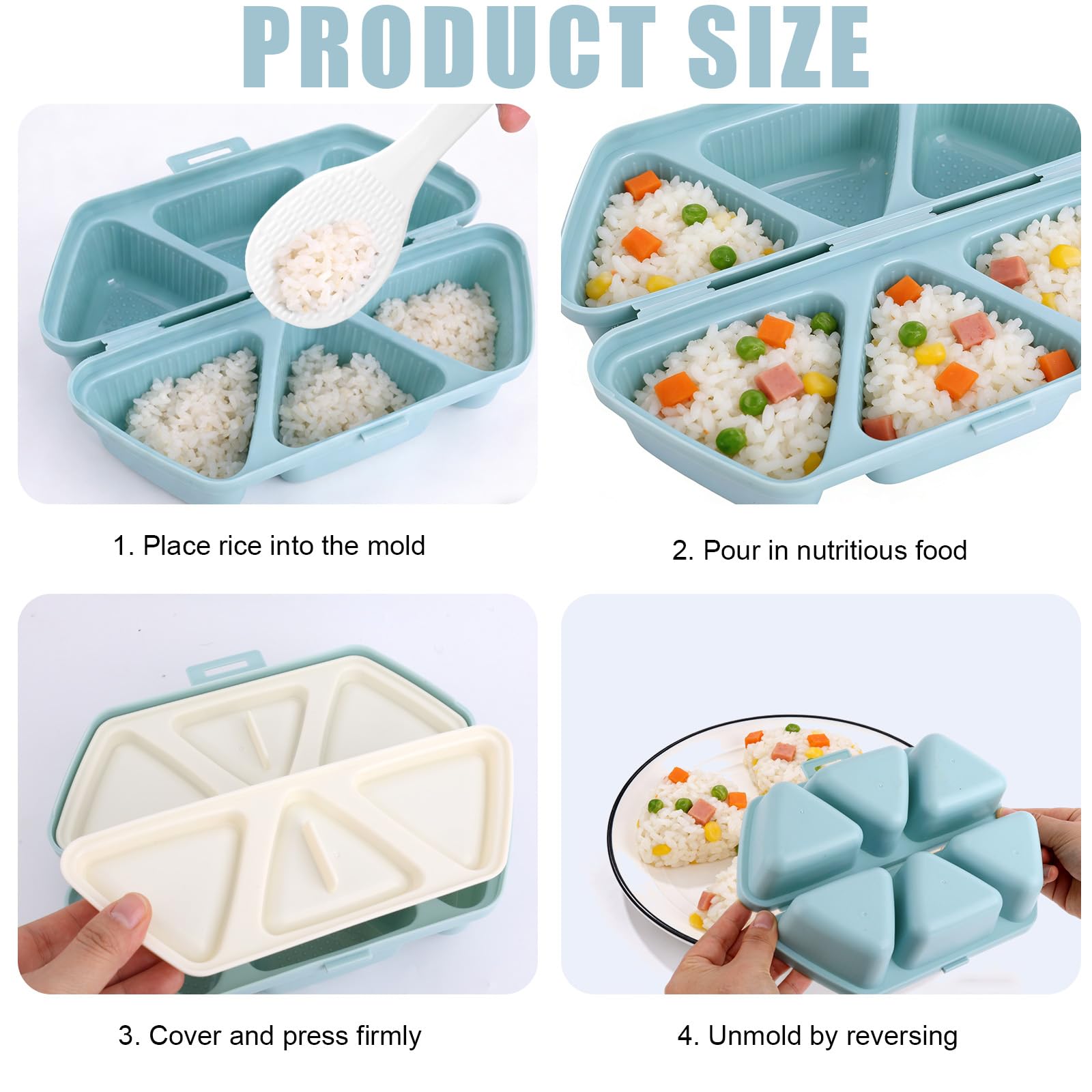 Forma do Onigiri 6 w 1, Trójkątna Forma Kulek Ryżowych Sushi Przenośna do Robienia Onigiri Pojemnik Przechowywania for Musubi z Wodorostów (Niebieski)