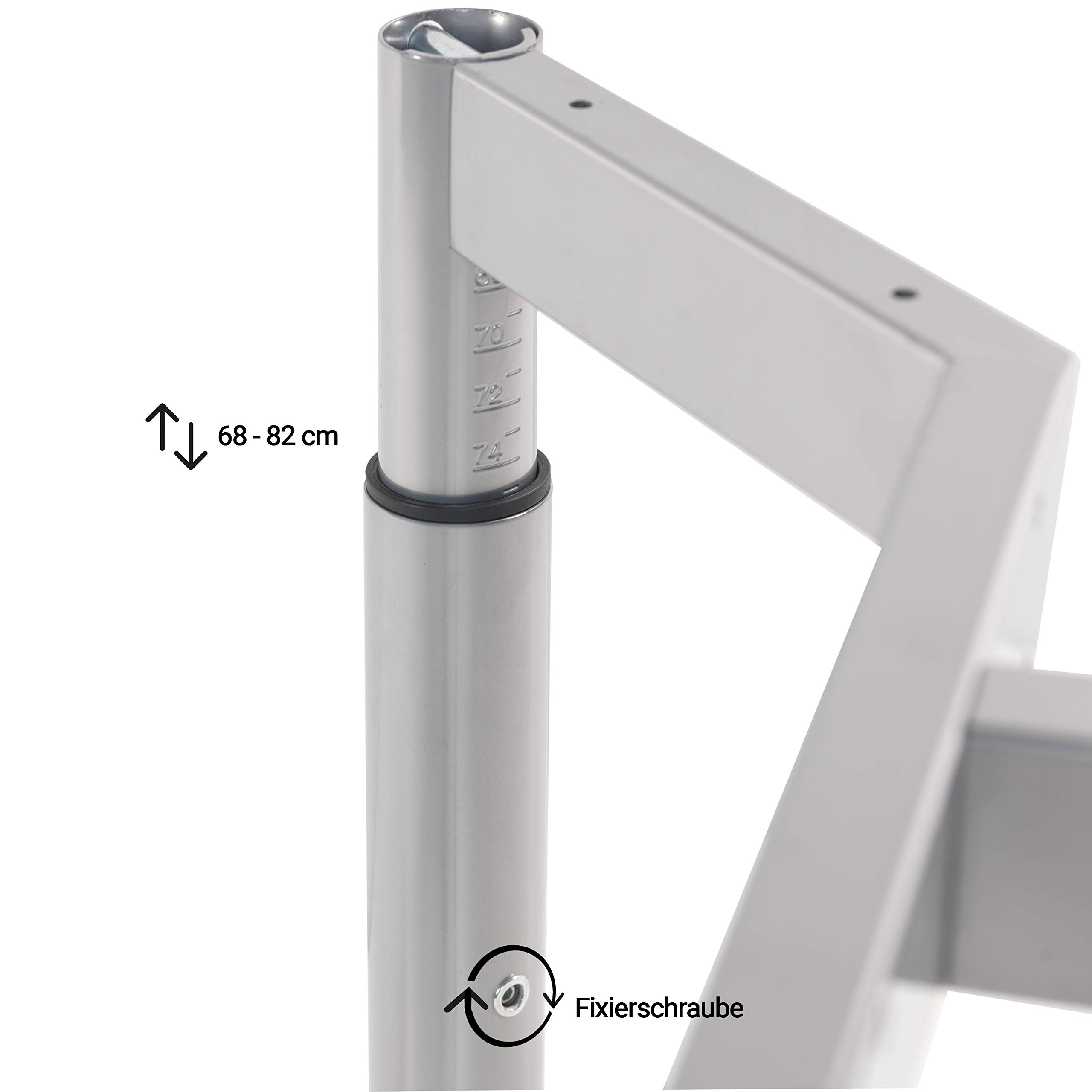 boho möbelwerkstatt Schreibtischgestell, Konferenztischgestell, Tischgestell, höheneinstellbar in Silber RAL9006 für Tischplatten von 160 x 80 cm