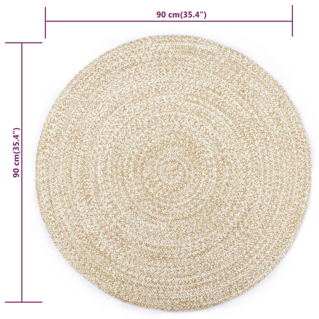 Tapis en jute tissé à la main en jute et coton naturel 90 cm - Tapis tressé pour votre intérieur, doux et durable
