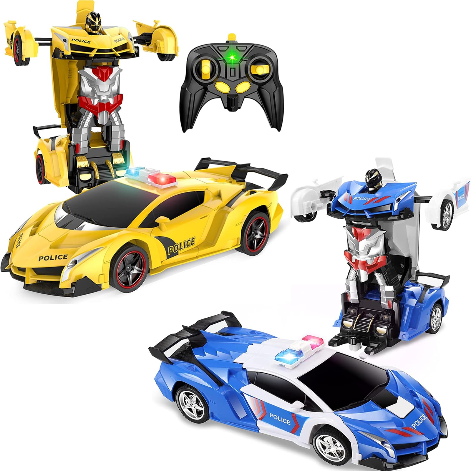Remote Control Car, Transform Robot RC Car with One-Button Transforming 360 Degree Rotation Drifting, 1:18 Scale Police Car Ideal Xmas and Birthday Gift Toys for 5+ Year Old Boys/Girls