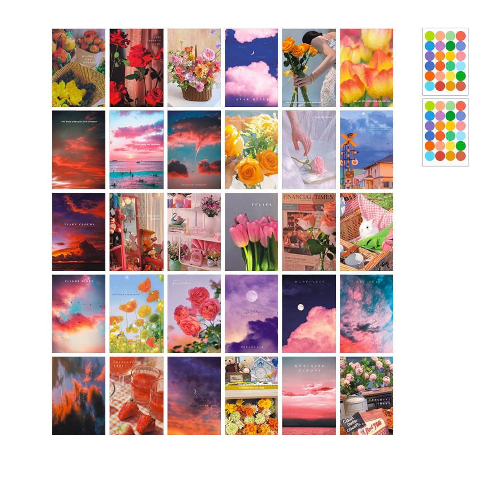 30PCS Wall Collage Kit Flowers Wall Decor,Room Posters Decor Sky Pictures for Teen Girls,Wall Decorations for Living Room,Bedroom,Dorm,Wall Art Photo Collage Kit 4x6 Inch [Single Sided] (Flowers)