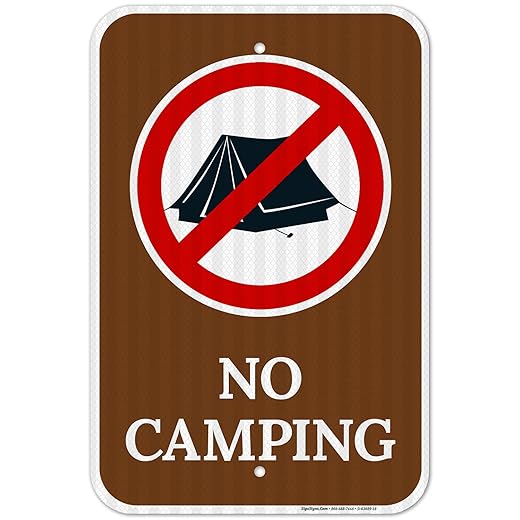 No Camping with Prohibited Symbol Sign, 12x18 Inches, 3M EGP Reflective .063 Aluminum, Fade Resistant, Made in USA