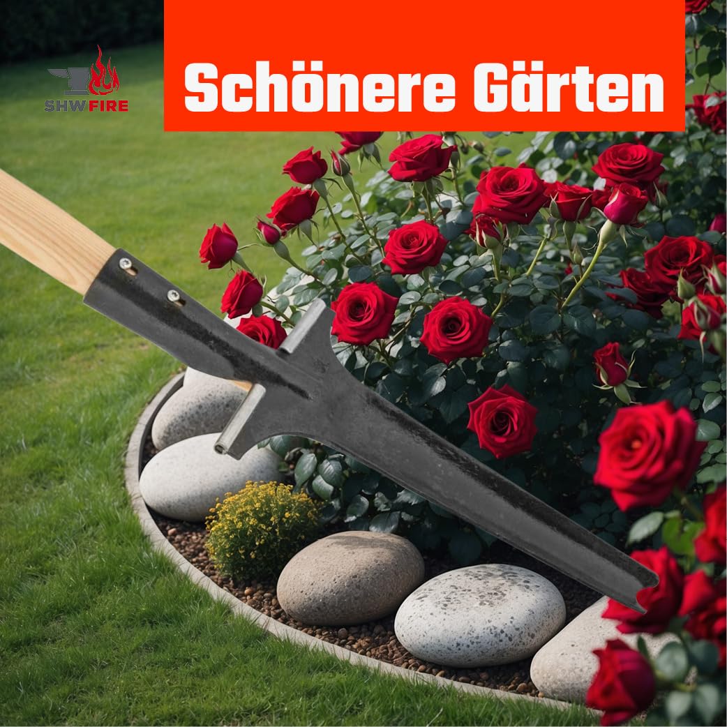 SHW-FIRE Unkrautstecher Profi mit 82cm Eschenholzstiel - Handgeschmiedet mit praktischem Tritt