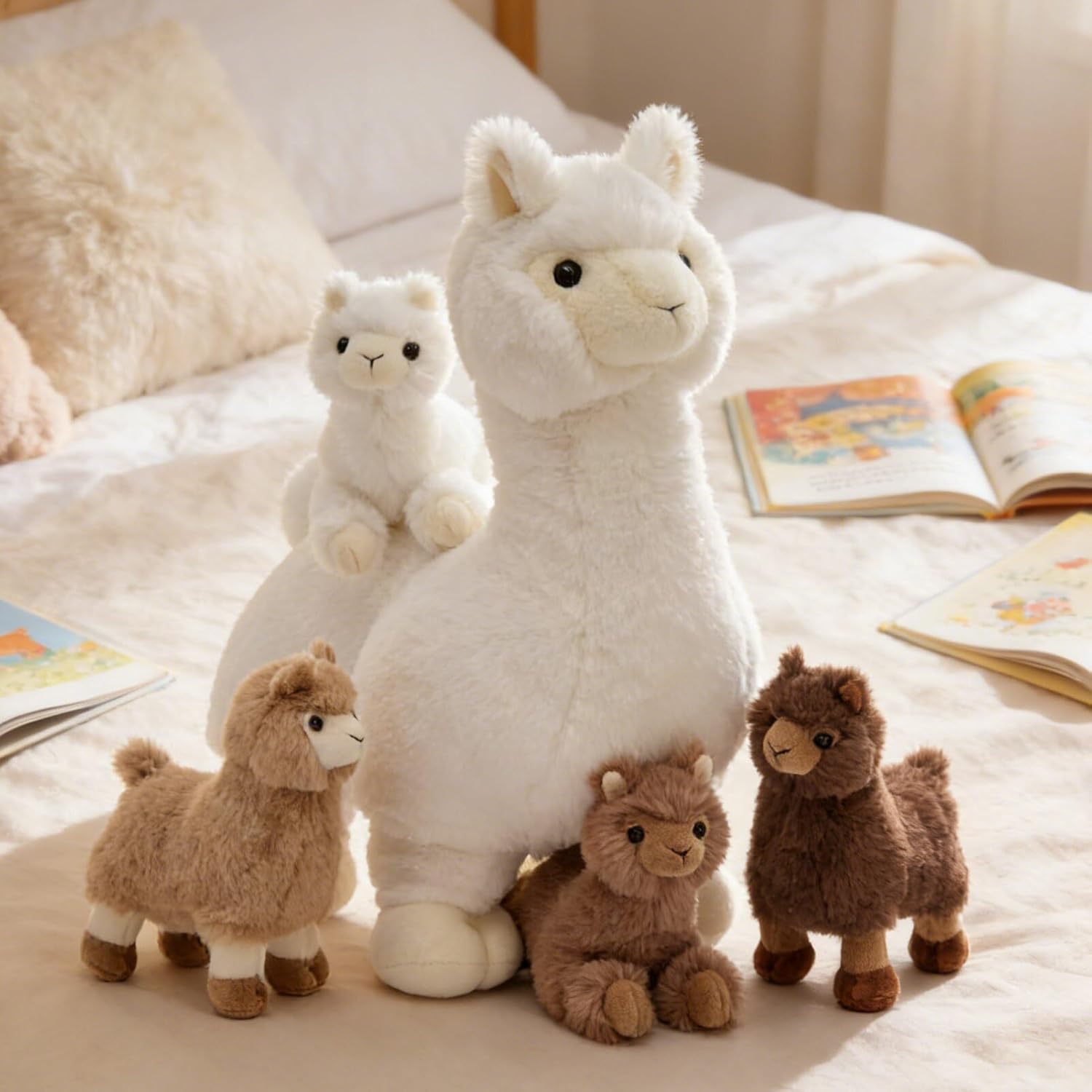 MaoGoLan 5Pcs Llama Stuffed Animal Set, 17.7" Large Alpaca Plush Toy with 4 Babies, Soft Llama Stuffy Birthday Christmas Easter Gift for Kids Girls Boys, Cute Alpaca Plushie Room Decor