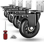 Side Mount Plate Caster Wheels - Thickened L-Shaped Mounting ,Heavy Duty 800 LBS,Set of 4 with Brake,360° Swivel,Locking,Castor Wheels for Furniture,Carts,Cabinet,Table(Black, 2 inchs)