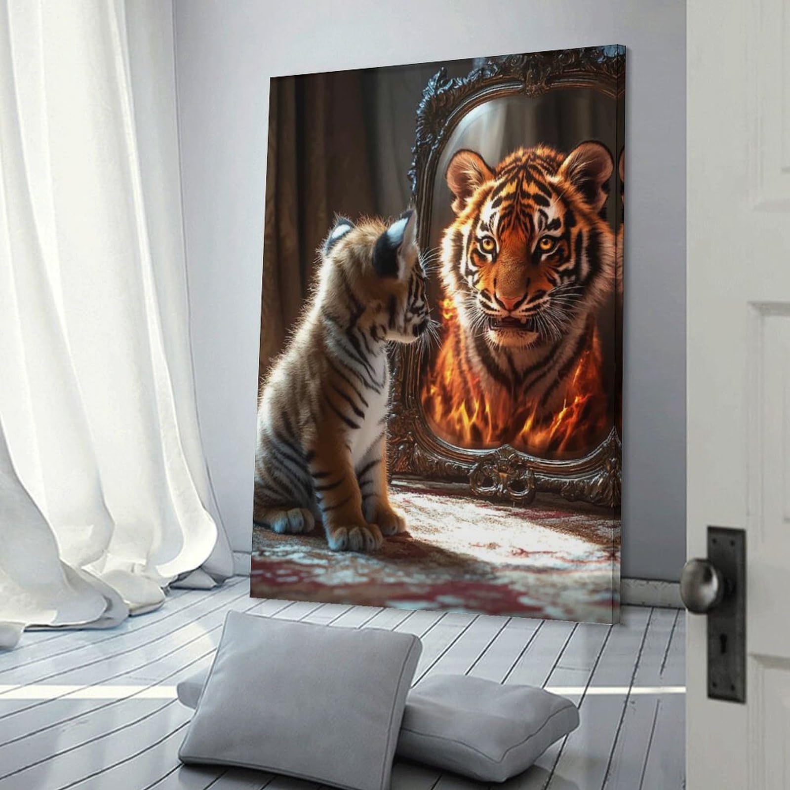 Junmoney Tiger Cub Reflection Wall Picture Print 12x18inch(30x45cm), for Lounge Decor, Offices Or Entryway Styling, A Flexible Wall Accent for Shared Spaces