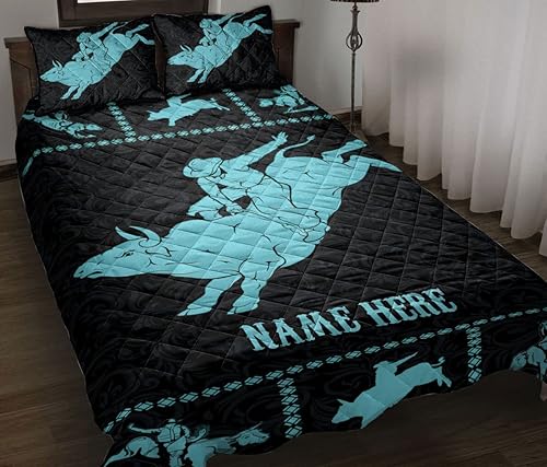 OhaPrints Juego de ropa de cama y fundas de almohada personalizadas, diseño de vaquero de Bull Riders, color turquesa, juego de ropa de cama y funda