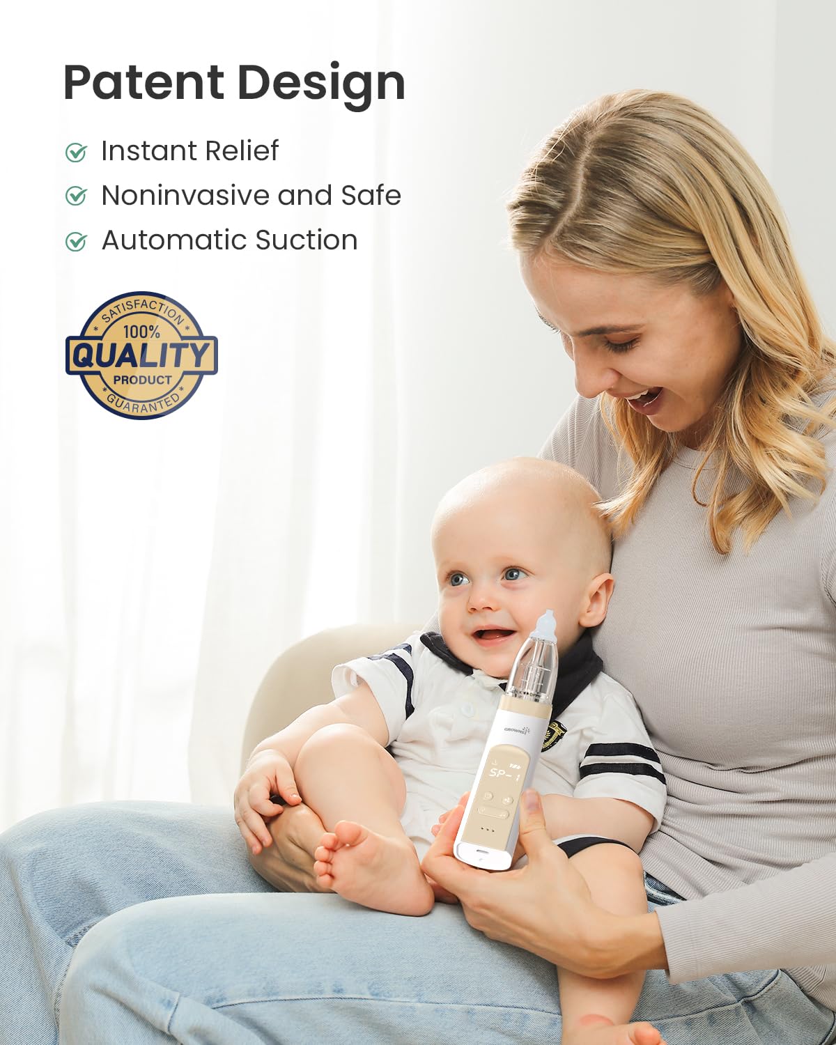 GROWNSY Aspirateur nasal pour bébé, ventouse électrique pour bébé, nettoyeur de nez automatique avec grande chambre d'aspiration et aspiration plus puissante, fonction apaisante musique et lumière