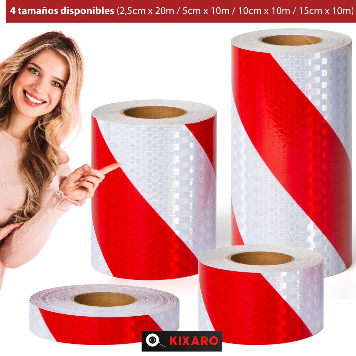 Cinta Adhesiva Reflectante Blanca Rojo Cinta Señalizacion para Remolque Coche Policial Noche Running Cinta Seguridad Adhesiva Cinta Reflectante Adhesiva Alta Visibilidad Blanca y Roja Rollo 10mx15cm
