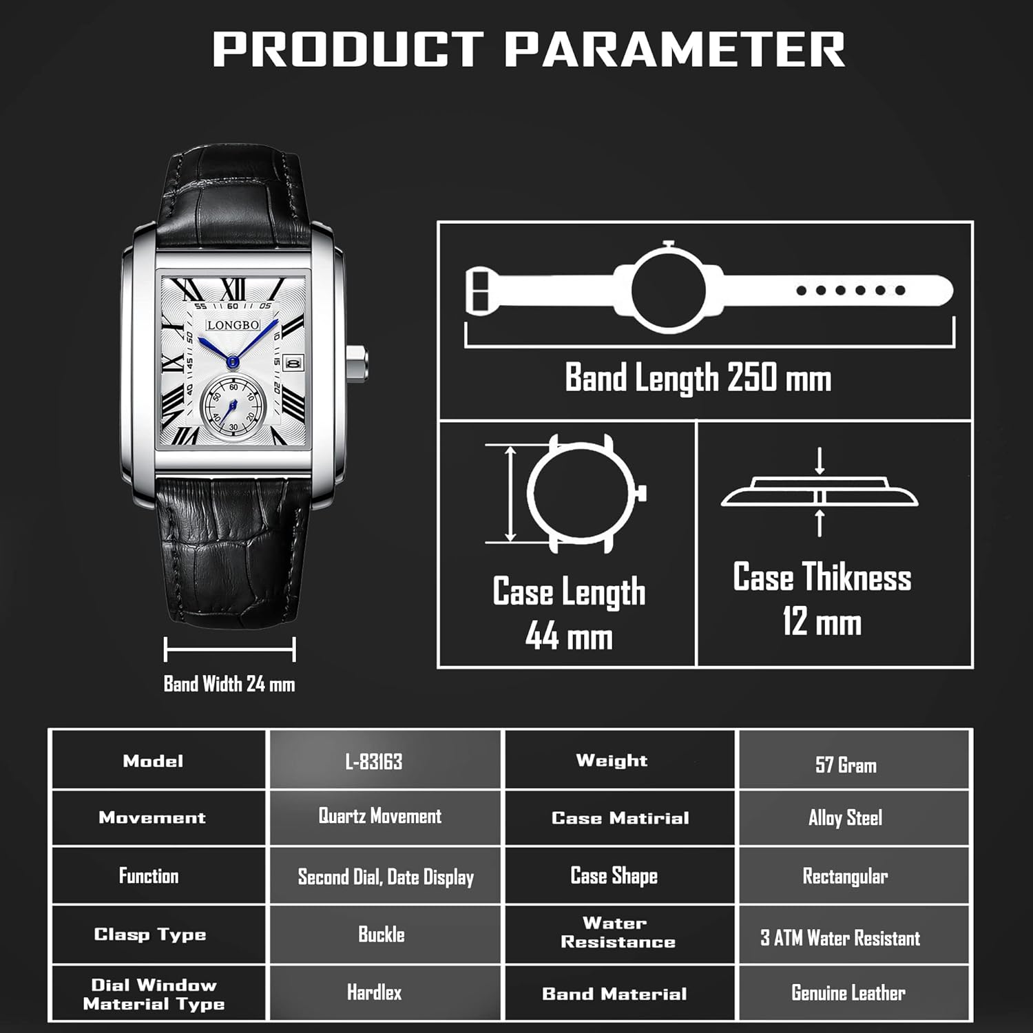Buy Longbo Mens Watch Rectangular Shape Alloy Case Business Casual