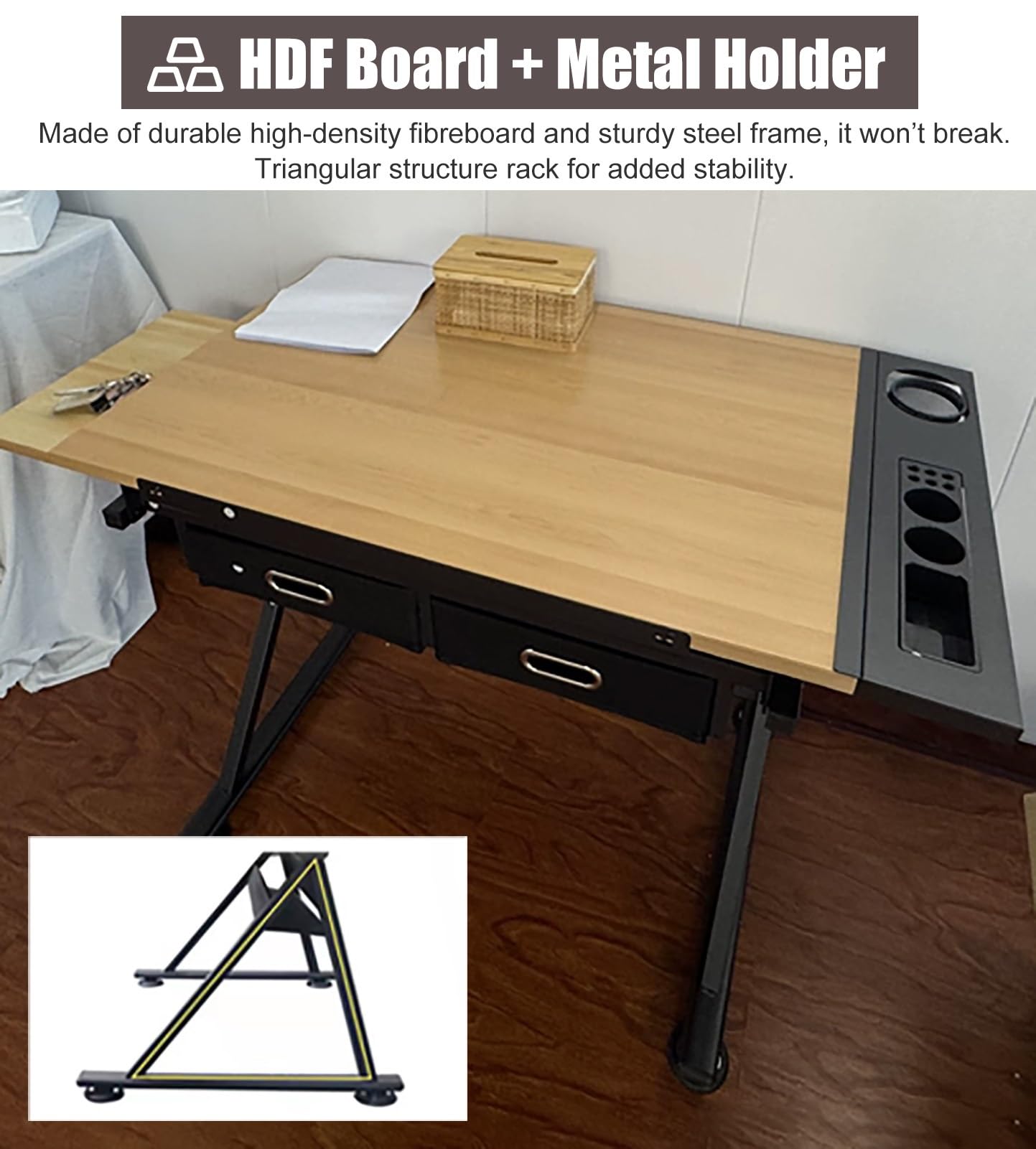 Table a Dessin Réglable avec Rangement et Inclinaison, Poste de Travail