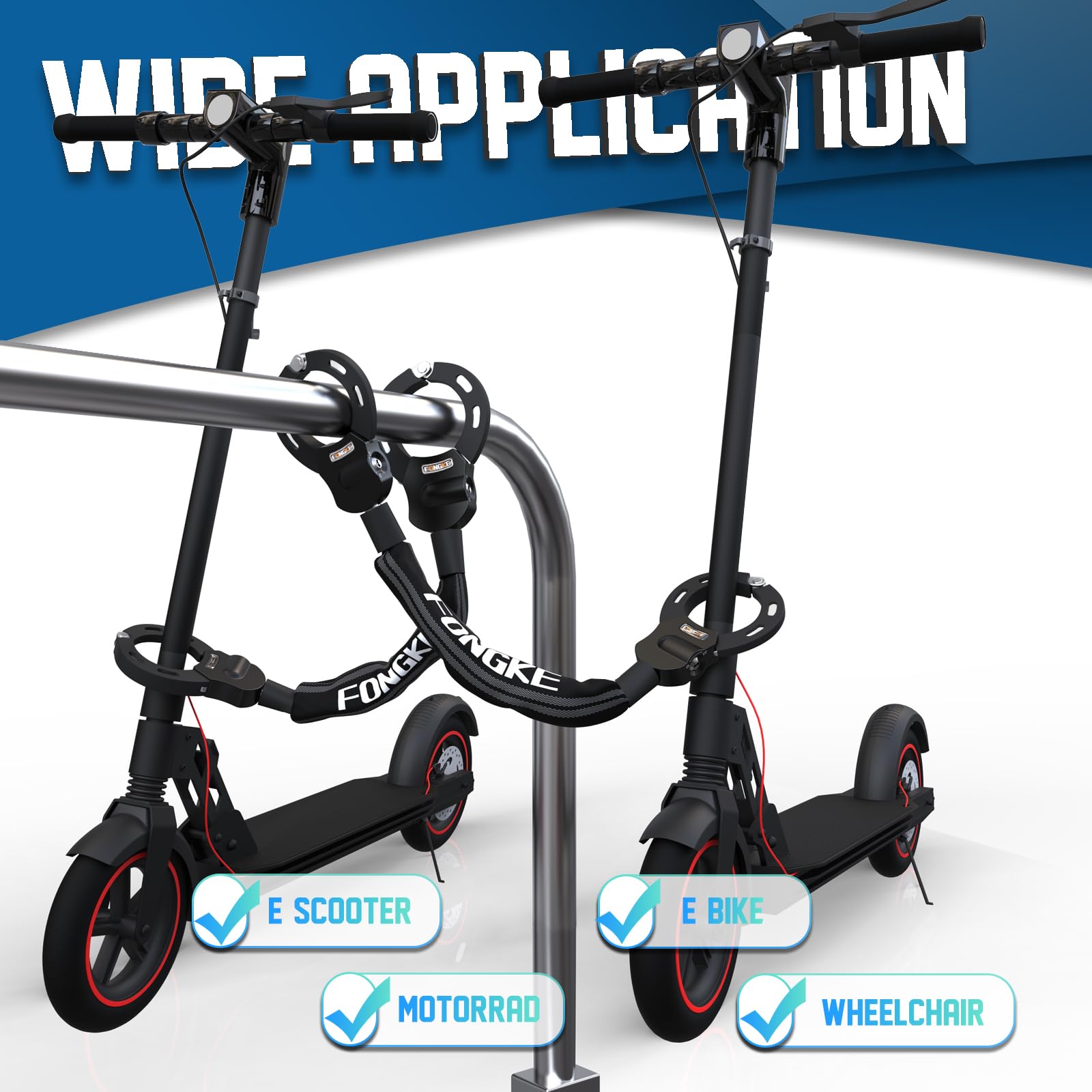 Antivol Trotinette Electrique, Cadenas Trotinette Electrique, Cadenas Velo 8mm Ultra Résistant, Portabilité Chaine Velo Antivol, Antivol Menotte pour Scooter, Moto Électrique, Vélos Électrique