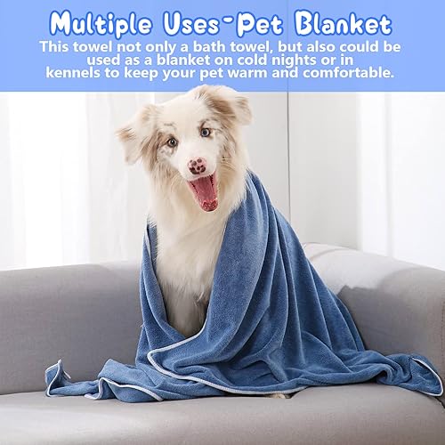 Miniatura 7 de Paquete de 2 toallas de baño para perros para secar perros, 40 x 20 pulgadas, superabsorbentes para mascotas con bolsillos, toalla de microfibra