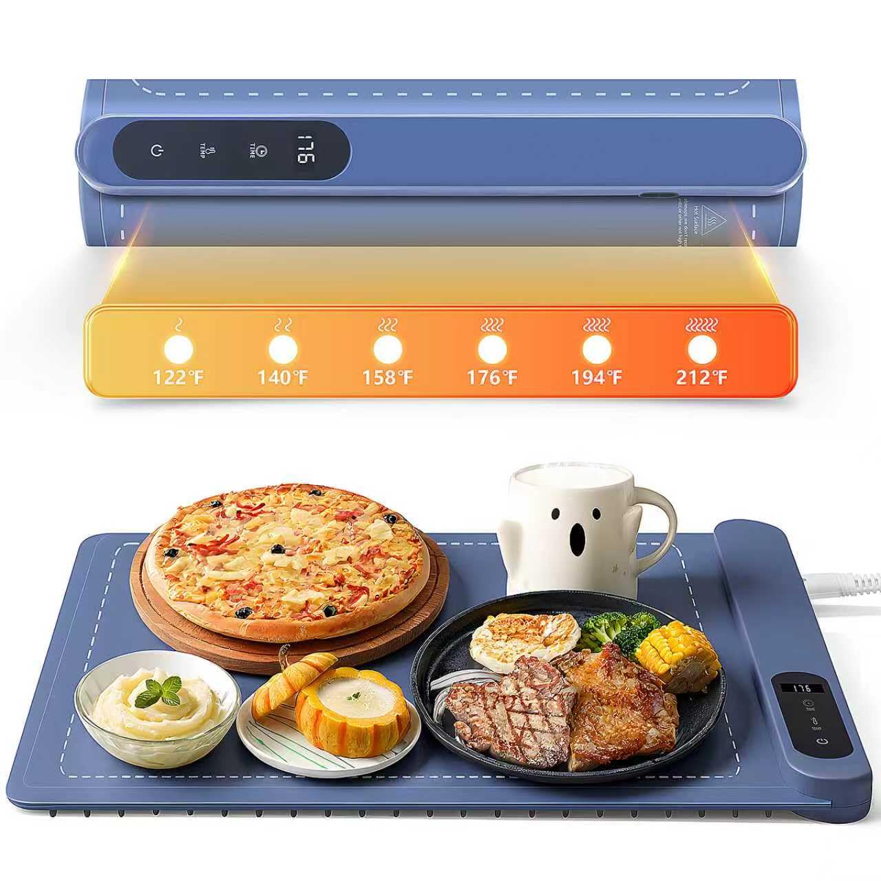 Silicone Food Warming Mat, Small Warming Tray with 6-Temp & Timer Control, Foldable Food Warmer, Single Plate Heating Mat for Sourdough, Kitchen,