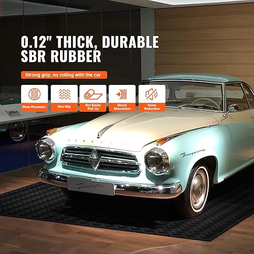 Miniatura 3 de VEVOR Rollo de suelo de goma con placa de diamante, 0.118 in x 4 pies x 8 pies, rollo de goma SBR para suelo de garaje, fácil de limpiar,