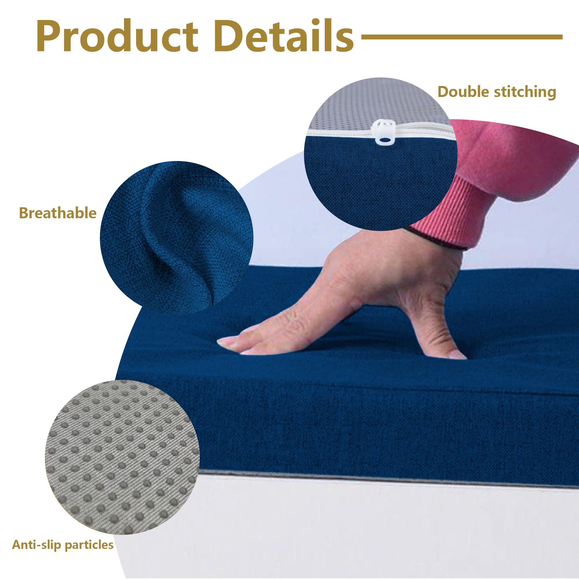 Cuscino impermeabile per panca da giardino, 60 x 136 cm, morbido e resistente, di ricambio, per divanetto, impermeabile, blu