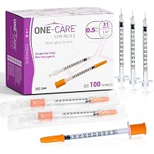 ONE-CARE Syringes 0.5 ml/cc, 31G x 1/4" 6mm, Orange Cap, 100pcs/bx