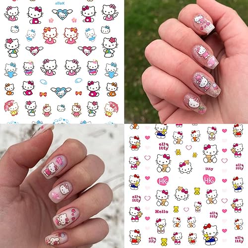 Miniatura 5 de 4 hojas de calcomanías de arte de uñas de gato con diseño de anime 3D lindas calcomanías de uñas de dibujos animados autoadhesivas acrílicas