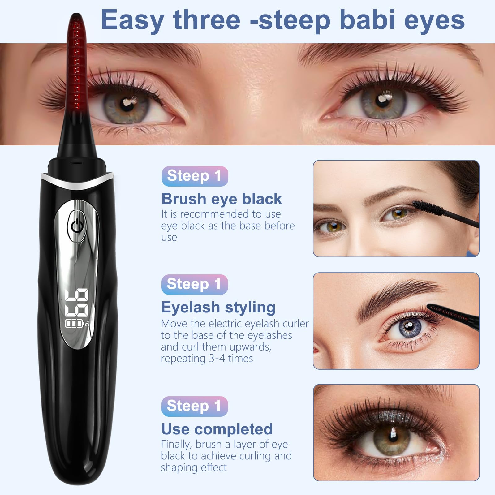 Rizador Pestañas, Rizador Pestañas Electrico, Heated Eyelash Curler, Control Preciso de Temperatura, Calentamiento Rápido, Potencia Inteligente Off, Uso Rápido y Sencillo