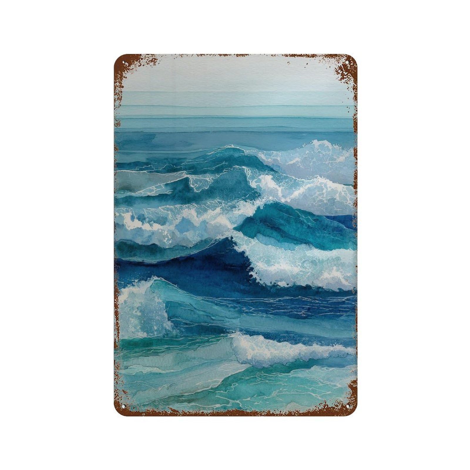 xiaoxiaoshen Ocean Waves. Watercolor Seascape Wall Decor Art Metal Tin Poster Modern Home Decor Art Home Bar Shop Decorations Vintage Sign 30x20cm