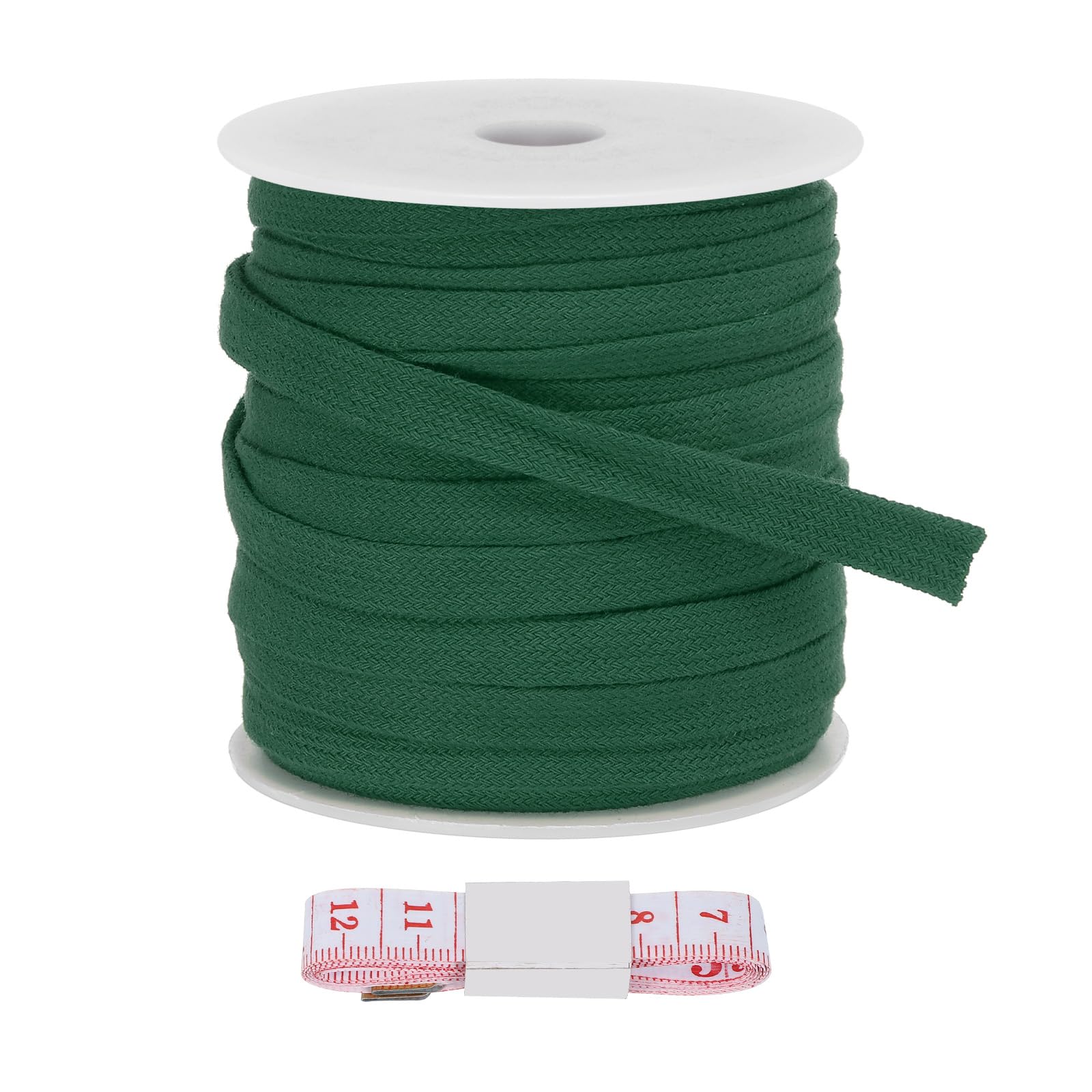 Cordón de algodón plano de 12 mm x 22 Yd, repuesto de cuerda verde oscuro para sudaderas