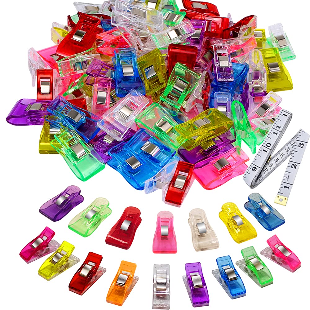 BamLue100 Pack-2 Sizes Sewing Clips Multicolor for Sewing Craft Clamps,Crafting,Crochet and Knitting,All Purpose Clips for Quilting Binding Clips,Fabric Clips,Paper Clips,Blinder Clips YM201932804