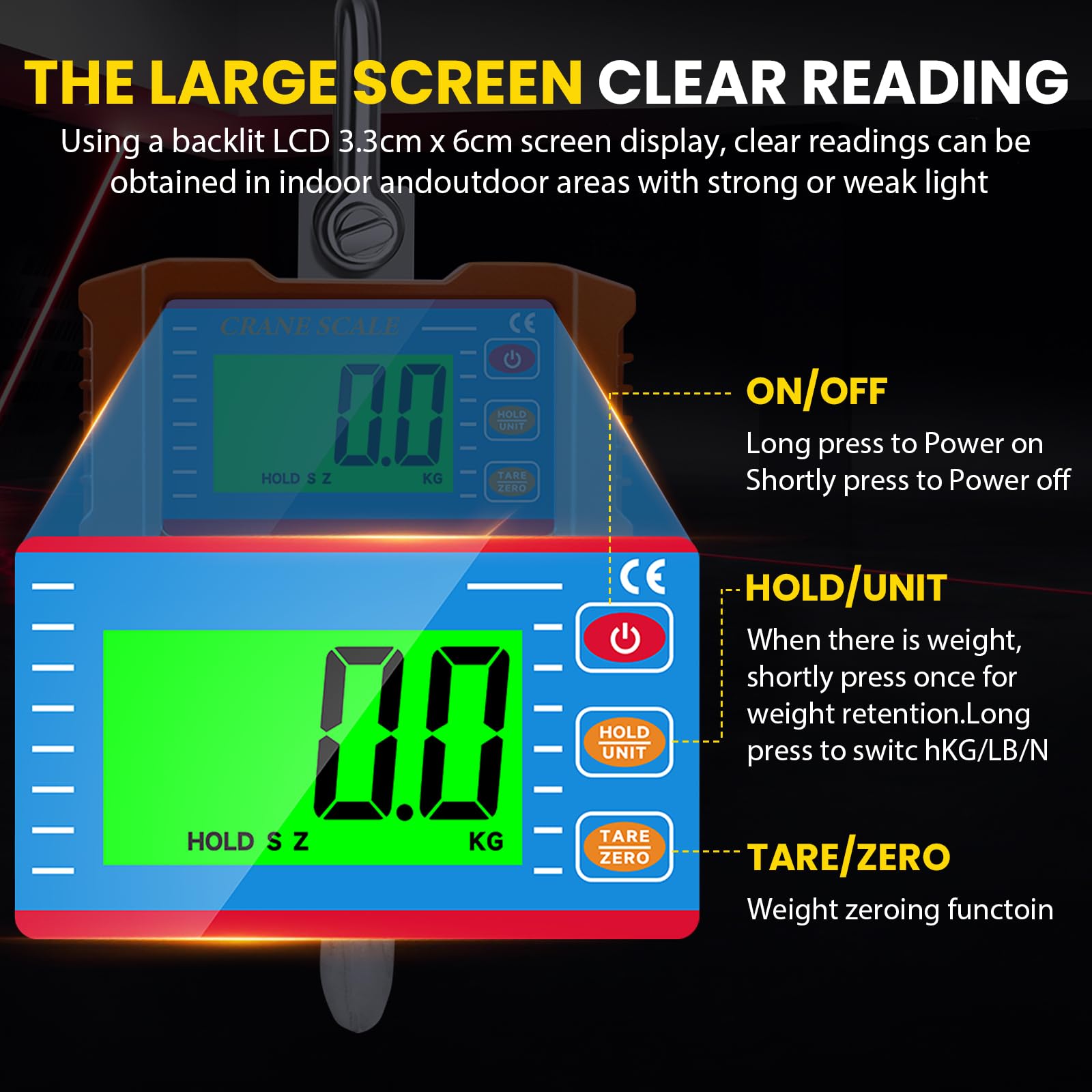 Báscula digital de grúa 1500 kg, 3000 libras, báscula electrónica colgante electrónica, pantalla LCD, báscula colgante electrónica portátil con mando a distancia, báscula de grúa industrial con sensor