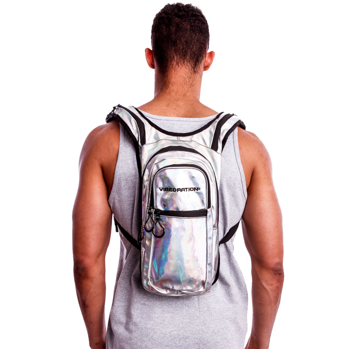 Vibedration Hydration Backpack w/o bladder X-Small Size  Off-White w/silver Used Vibedration VIP 2 Liter Holographic Hydration Pack  main image 3