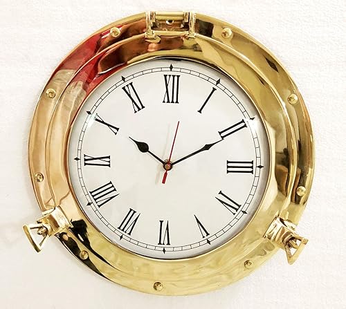 12 "antiguo marino latón sólido barco buey reloj analógico náutico pared colgante reloj decoración del hogar