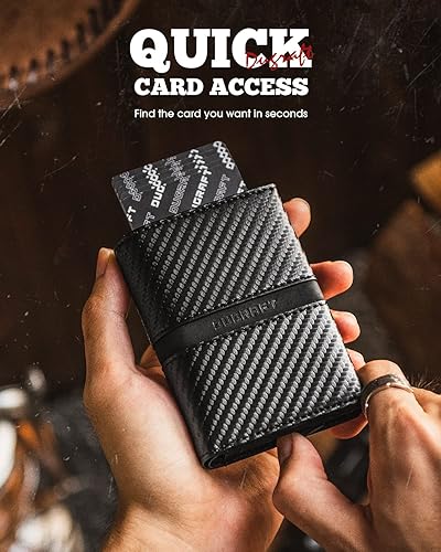 Miniatura 4 de DUGRAFT Cartera con ventana de identificación, de cuero para hombre, con bloqueo RFID, minimalista, plegable, funda de metal de aluminio