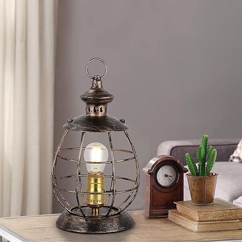 Miniatura 3 de Lámpara de mesa industrial retro única para dormitorio, mesita de noche o sala de estar, linterna eléctrica de metal con gancho colgante para